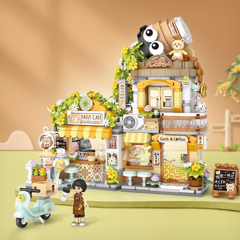 Loz Panda Tea House -1282.999999999% Off Street Scene Building Blocks Bear Coffee Shop National Trend Assembly Toy For Boys And Girls - Image 4